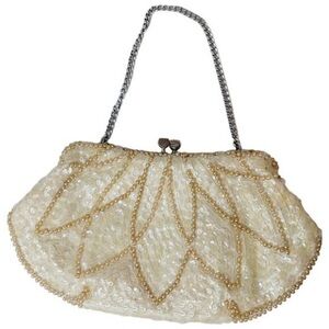 Elegant Cream Beaded Clutch